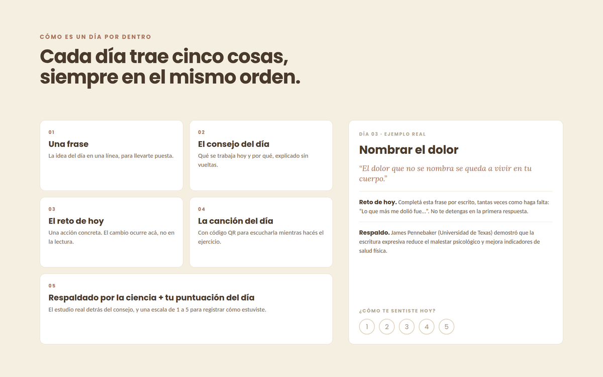 Cada día trae cinco cosas, siempre en el mismo orden.